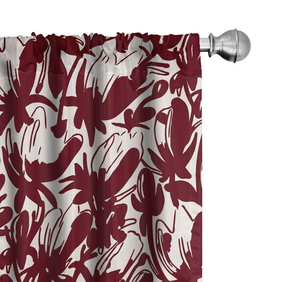 Ambesonne Nature Curtains, Flowers Monochrome Retro, Pair of 28"x63", Pale Maroon and White