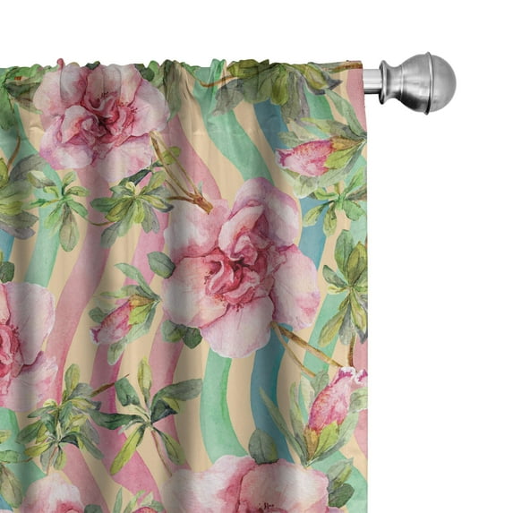 Ambesonne Nature Curtains, Flowers Wavy Colorful Lines, Pair of 28"x84", Pastel Pink and Olive Green