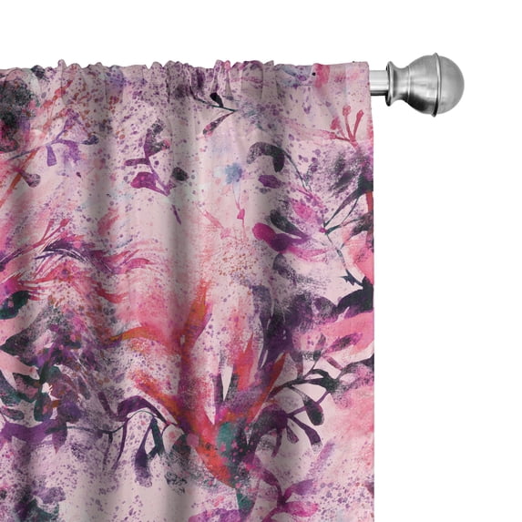 Ambesonne Nature Curtains, Grunge Watercolor Flowers, Pair of 28"x63", Dark Pink Pale Purple