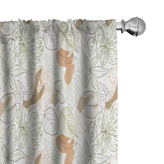 Ambesonne Nature Curtains, Leaves Autumn Ornament Art, Pair of 28"x84", Pale Brown White Grey