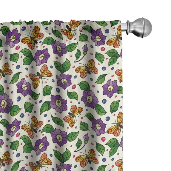 Ambesonne Nature Curtains, Leaves Butterflies Flowers, Pair of 28"x63", Purple and Fern Green