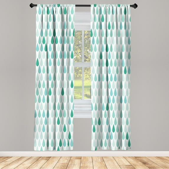 Ambesonne Nature Curtains, Minimalist Rain Drops Print, Pair of 28"x63", Sea Green
