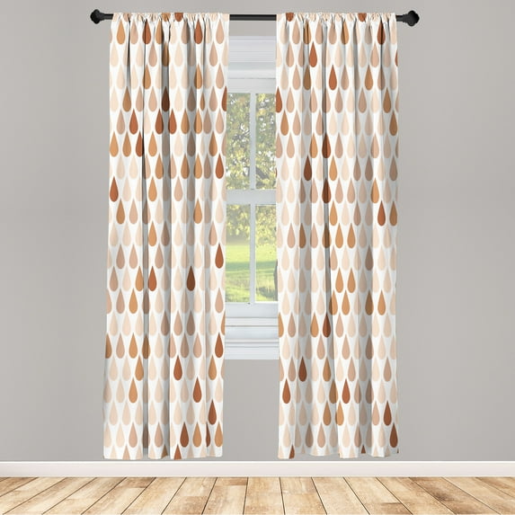 Ambesonne Nature Curtains, Minimalist Rain Drops Print, Pair of 28"x84", Almond Beige
