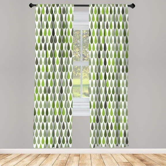 Ambesonne Nature Curtains, Minimalist Rain Drops Print, Pair of 28"x84", Lime Green