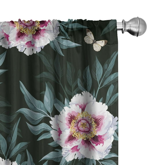 Ambesonne Nature Curtains, Peony Butterfly Pattern Art, Pair of 28"x95", Soft Pink and Grey Teal