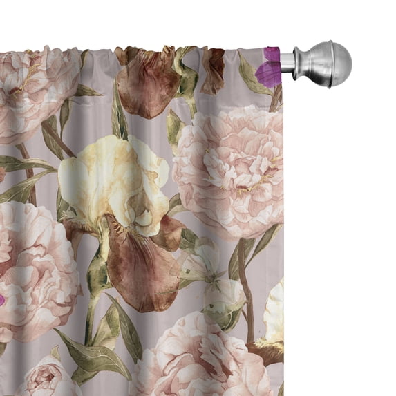Ambesonne Nature Curtains, Peony Iris Flower Butterfly, Pair of 28"x84", Pale Fuchsia Sand Brown