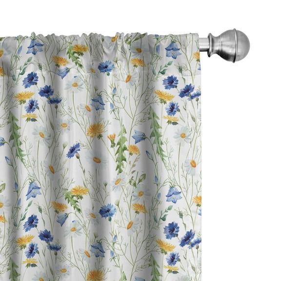 Ambesonne Nature Curtains, Poppies Daisies Rural, Pair of 28"x63", Pale Green Yellow Blue