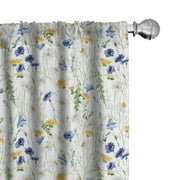 Ambesonne Nature Curtains, Poppies Daisies Rural, Pair of 28"x84", Pale Green Yellow Blue