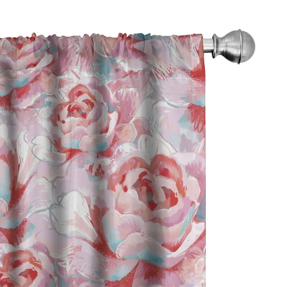 Ambesonne Nature Curtains, Rose Flowers Blooming Joy, Pair of 28"x63", Dark Salmon and Grey Pink