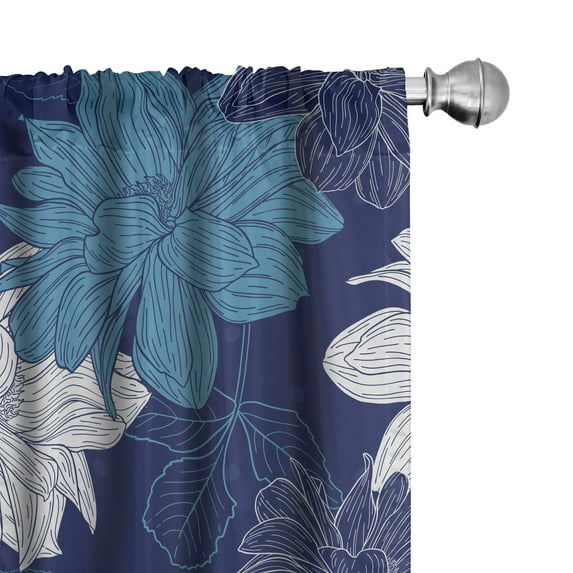 Ambesonne Nature Curtains, Simplified Dahlia Flowers, Pair of 28"x84", Dark Lavender and Blue Grey