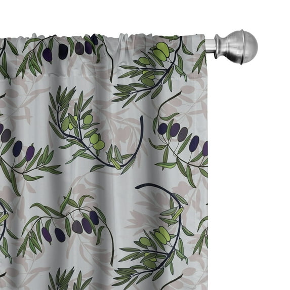 Ambesonne Nature Curtains, Vintage Olives Branches Art, Pair of 28"x63", Apple Green Quartz Grey