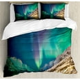 thumbnail image 1 of Ambesonne Nature Duvet Cover Set, Aurora Borealis, 2-Calking, Jade Green, 1 of 7