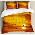 thumbnail image 1 of Ambesonne Nature Duvet Cover Set, Birds Flying at Sunset, 2-Calking, Orange, 1 of 7