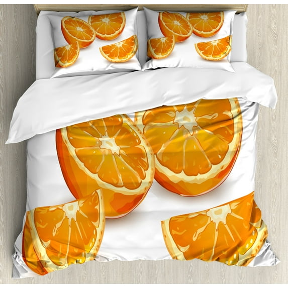 Ambesonne Nature Duvet Cover Set, Citrus Orange Tangerine Art, 2-Calking, Marigold and White