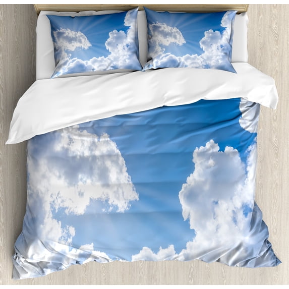 Ambesonne Nature Duvet Cover Set, Clouds Scenery, 2-Calking, Blue White