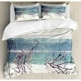 thumbnail image 1 of Ambesonne Nature Duvet Cover Set, Fallen Tree in Beach, 2-Calking, Cream Green, 1 of 3