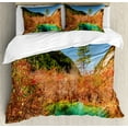 thumbnail image 1 of Ambesonne Nature Duvet Cover Set, Idyllic Autumn Season, 2-Calking, Green Amber, 1 of 7
