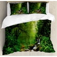 thumbnail image 1 of Ambesonne Nature Duvet Cover Set, Idyllic Forest Design, Queen, Emerald Hunter Green, 1 of 3