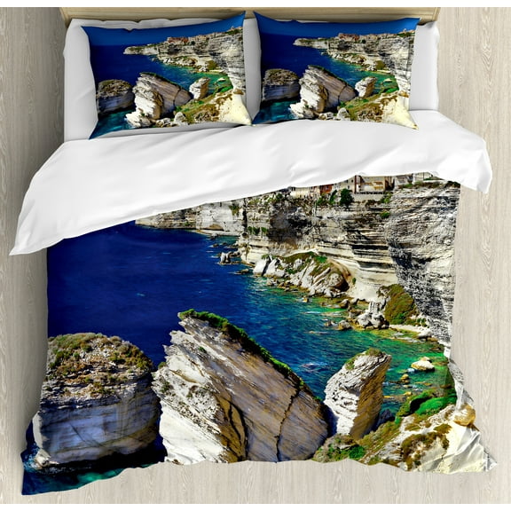 Ambesonne Nature Duvet Cover Set, Ocean Summer Seascape, Calking, Navy Beige