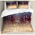 thumbnail image 1 of Ambesonne Nature Duvet Cover Set, Rainy Day Window Effect, Queen, Blue Tan Brown, 1 of 3