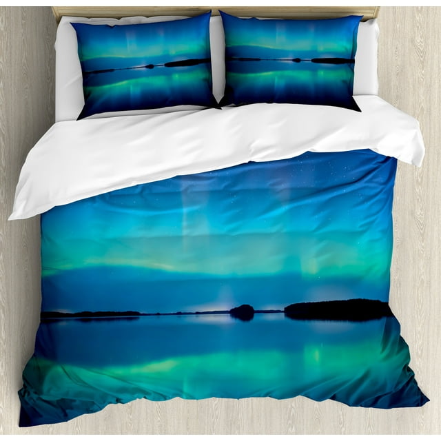 Ambesonne Nature Duvet Cover Set, Sky Scenery Lake, 2-Calking, Violet Blue