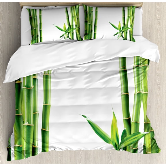 Ambesonne Nature Duvet Cover Set, Wild Branches Tropical Scene, 2-Calking, Fern Green and White