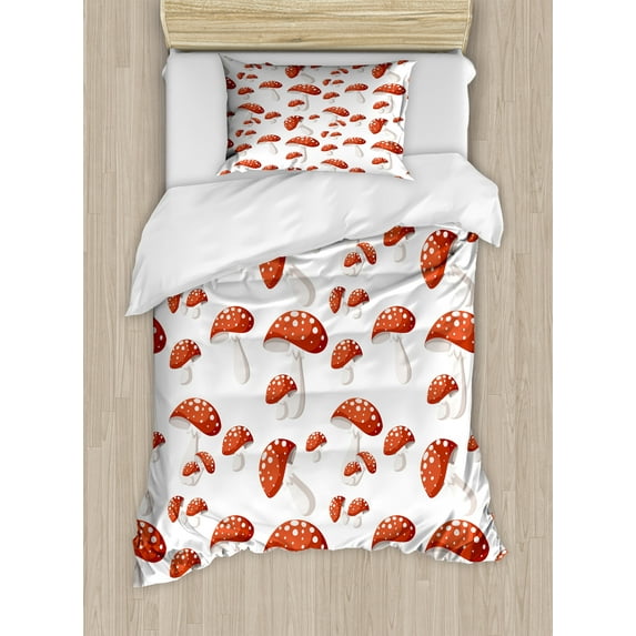 Ambesonne Nature Duvet Cover Sets, Amanita Muscaria Mushrooms, 2-Twin, Burnt Orange Rust