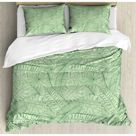 Ambesonne Nature Duvet Cover Sets, Cluttered Leaves Concept, 2-King, Green Pale Green