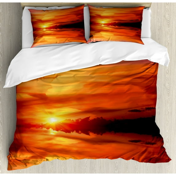 Ambesonne Nature Duvet Cover Sets, Dramatic Sunset Lake, 2-King, Red Vermilion Marigold