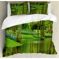 thumbnail image 1 of Ambesonne Nature Duvet Cover Sets, Forest with Lake Botany, 2-Queen, Fern and Lime Green, 1 of 3