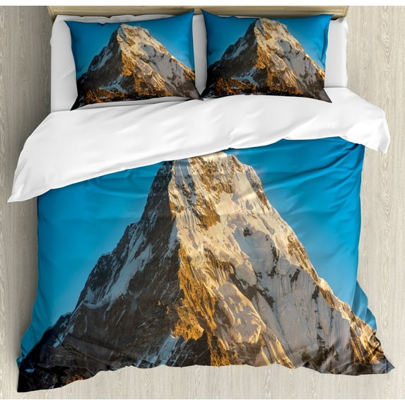 Ambesonne Nature Duvet Cover Sets, Himalaya Mountains, 2-Queen, Blue Brown