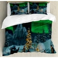 thumbnail image 1 of Ambesonne Nature Duvet Cover Sets, Penguins on Lake, 2-King, Lime Green Grey, 1 of 7