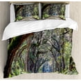 thumbnail image 1 of Ambesonne Nature Duvet Cover Sets, Road in Forest Carolina, 2-King, Fern Green Umber, 1 of 7