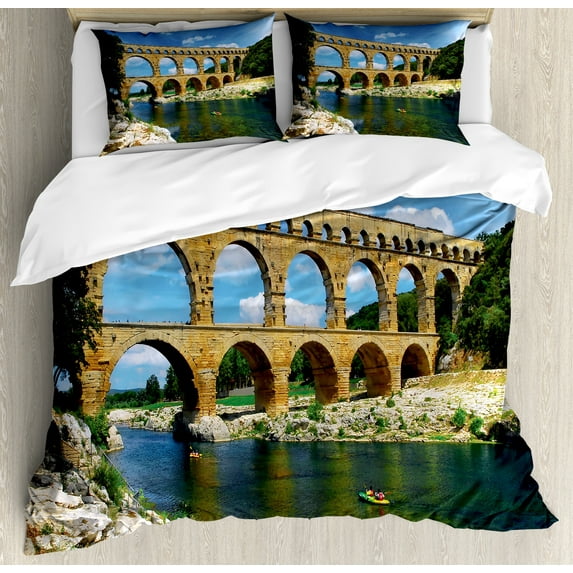 Ambesonne Nature Duvet Cover Sets, Roman Heritage, 2-King, Blue Green Tan