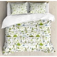 thumbnail image 1 of Ambesonne Nature Duvet Cover Sets, Rural Wild Botanical Layout, 2-King, Lime Green and Ceil Blue, 1 of 7