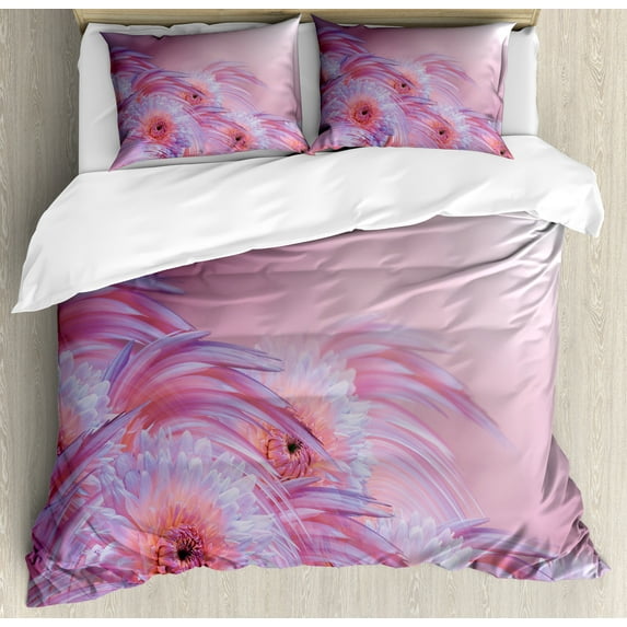 Ambesonne Nature Duvet Cover Sets, Summer Dahlia Flowers, 2-Queen, Pale Pink Lavender