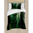 thumbnail image 1 of Ambesonne Nature Duvet Cover Sets, Sunset in Woods Trees, 2-Twin, Forest Green Pale Yellow, 1 of 3