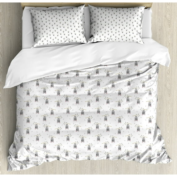 Ambesonne Nature Duvet Cover Sets, Upside down Bat on Branch, 2-Queen, Pale Taupe Pale Sepia