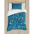 thumbnail image 1 of Ambesonne Nature Duvet Cover Sets, Waves and Ships Cartoon, 2-Twin, Petrol Blue Jade Green, 1 of 4