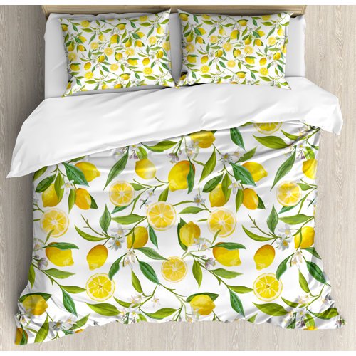Ambesonne Nature Exotic Lemon Tree Branches Yummy Delicious Kitchen Gardening Design Duvet Cover Set