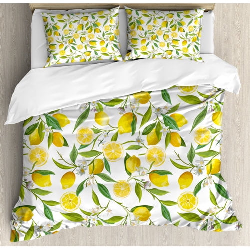 Ambesonne Nature Exotic Lemon Tree Branches Yummy Delicious Kitchen Gardening Design Duvet Cover Set