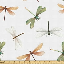 Ambesonne Nature Fabric by the Yard, Jungle Dragonfly Art Modern, 2 Yards, Off White Peacock Green