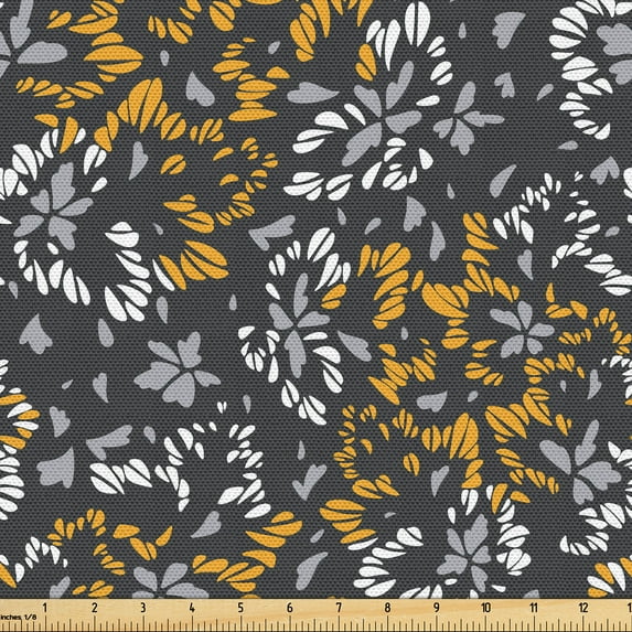 Ambesonne Nature Fabric by the Yard Upholstery, Meadow Flowers Flora Plot, 1 Yard, Earth Yellow and Pale Grey