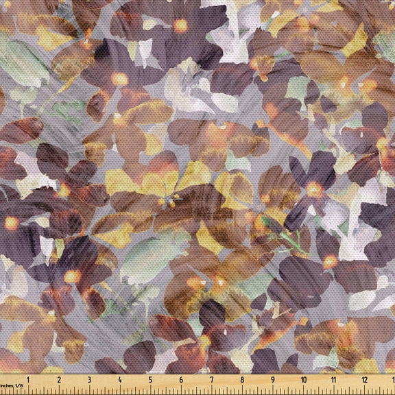 Ambesonne Nature Fabric by the Yard Upholstery, Meadow Flowers Watercolor, 1 Yard, Pale Eggplant and Sand Brown