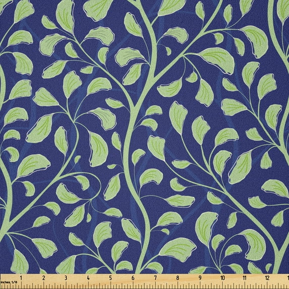 Ambesonne Nature Fabric by the Yard Microfiber, Continuous Vintage Jungle, 5 Yards, Dark Lavender and Pale Green