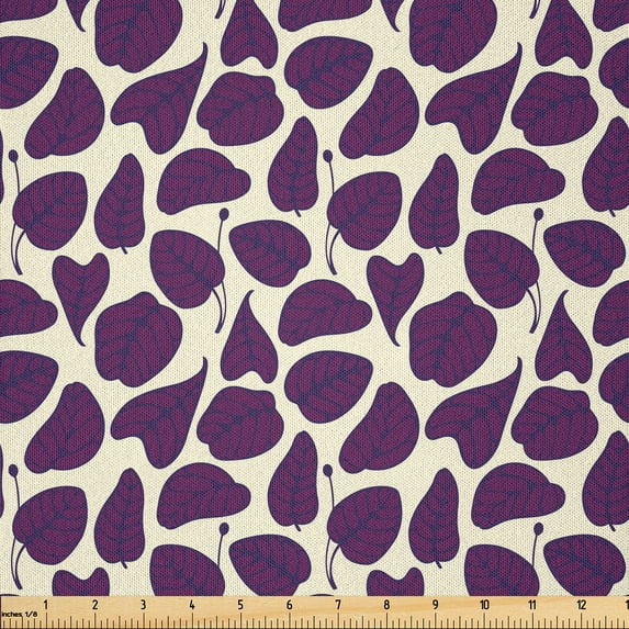 Ambesonne Nature Fabric by the Yard Microfiber, Dark Purple Leaves Pattern, 10 Yards, Purple and Cream