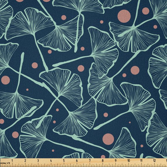 Ambesonne Nature Fabric by the Yard Microfiber, Ginkgo Biloba Leaves, 5 Yards, Mint Green Dried Rose