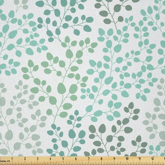 Ambesonne Nature Fabric by the Yard Microfiber, Leaf Braches Pattern, 10 Yards, Sage Green Turquoise
