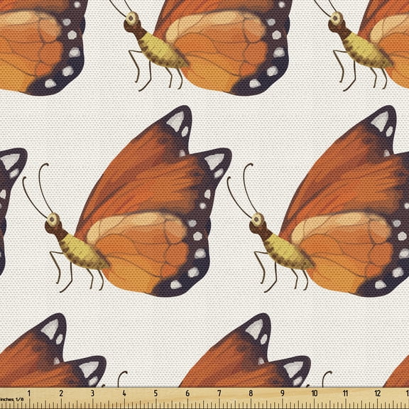 Ambesonne Nature Fabric by the Yard Upholstery, Animal Wings Orange Colors, 1 Yard, Pale Vermilion and Brown
