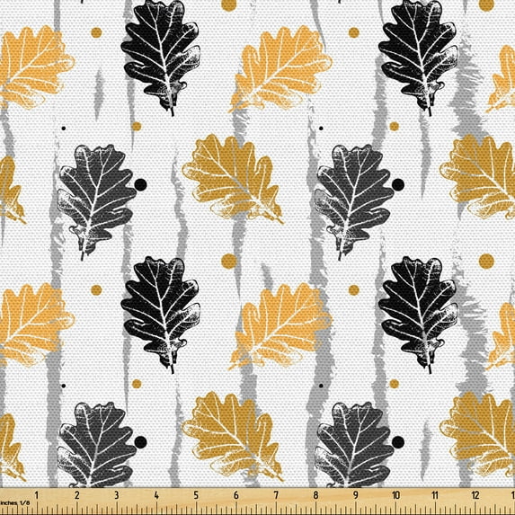 Ambesonne Nature Fabric by the Yard Upholstery, Autumn Art Falling Leaves, 5 Yards, Amber Charcoal Grey